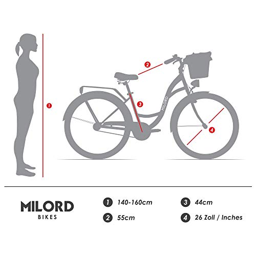 Milord Bikes Bicicleta de Confort marrón cremoso de 1 Velocidad y 26 Pulgadas con Cesta y Soporte Trasero, Bicicleta Holandesa, Bicicleta para Mujer, Bicicleta Urbana, Retro, Vintage