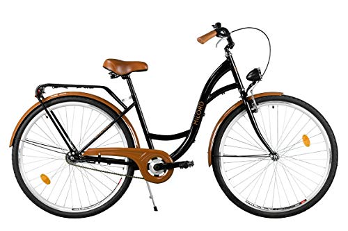 Milord Bikes Cómoda Bicicleta de Ciudad, Bicicleta, 1 Velocidades, Rueda de 28", Negro-Marrón