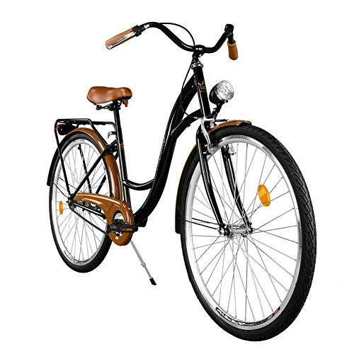 Milord Bikes Cómoda Bicicleta de Ciudad, Bicicleta, 1 Velocidades, Rueda de 28", Negro-Marrón
