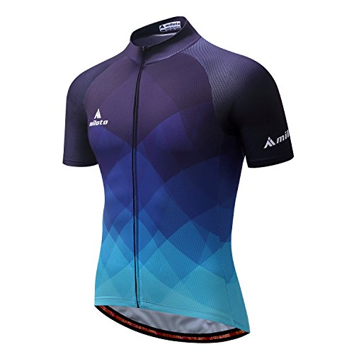 MILOTO Hombre Maillot Ciclismo Manga Corta Ciclismo Reflectante Jersey (Azul Degradado, S)