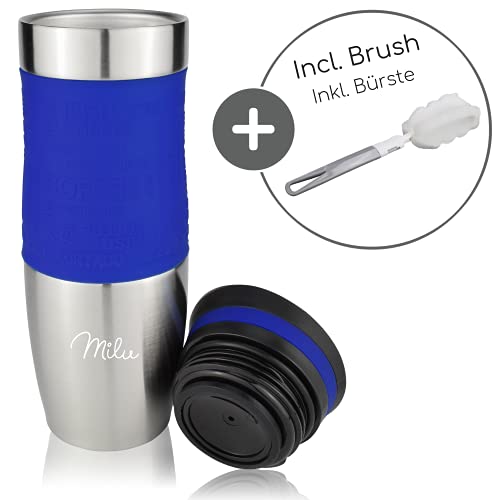 Milu Termo Taza 370ml, 450ml - Vaso Termico de Viaje - Café para Llevar - Taza de Viaje - Taza de acero inoxidable para beber - con aislamiento de doble pared (Azul, 450ml)