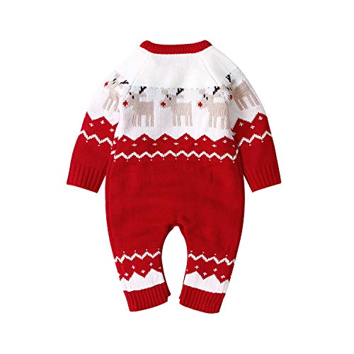mimixiong Bebé Navidad Suéter Mameluco De Punto Reno Mono Trajes (Rojo, 12-18 Meses)