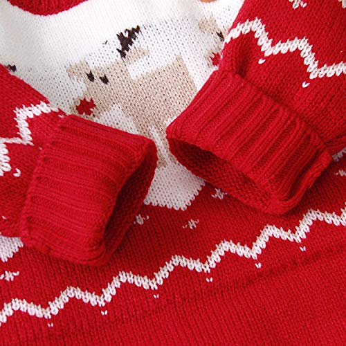 mimixiong Bebé Navidad Suéter Mameluco De Punto Reno Mono Trajes (Rojo, 12-18 Meses)