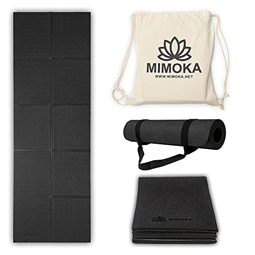 Mimoka - Esterilla Yoga Antideslizante Gruesa Plegable 8 mm de 183 x 61 cm - Yoga Mat - Pilates - Ideal para Abdominales en casa - Colchoneta Fitness