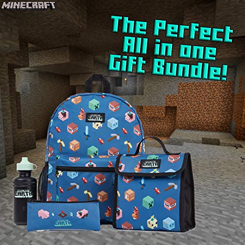 Minecraft Mochilas Escolares - Set de Mochila Niño con Estuche(Azul)