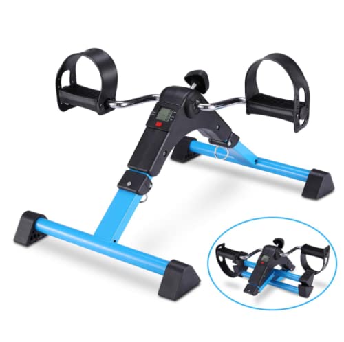 Mini Bicicleta,Mini Pedales,Bici Plegable,para Entrenamiento de Brazos y piernas,Ejercicio en casa, Apto para Personas de Todas Las Edades, con Pantalla LCD para Mostrar el Progreso. (Azul)