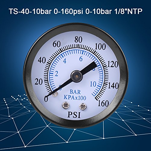 Mini manómetro, medidor de presión NPT de 1/8 "para combustible, aceite, aire y agua 0-160 psi/0-10 bar