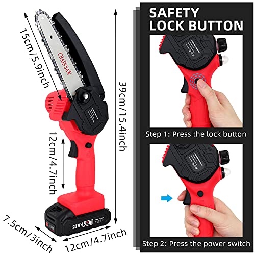 Mini Motosierra Bateria de 6 Pulgadas, Pafieo Motosierras Portátil Inalámbrica Eléctrica Sierra para Rama de Árbol Corte de Madera, 2 Baterías, 2 Cadenas