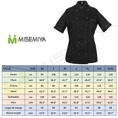 MISEMIYA - Cocina Uniformes Bar Restaurante Chaquetas Chef COCINERA Mangas Cortas - Ref.848B - S, Blanco