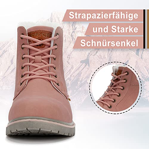 Mishansha Botines Mujer Botas de Nieve Botas Cálido y Forrado Invierno Zapatos Botines Cordones Para Trekking Senderismo Rosa Gr.42