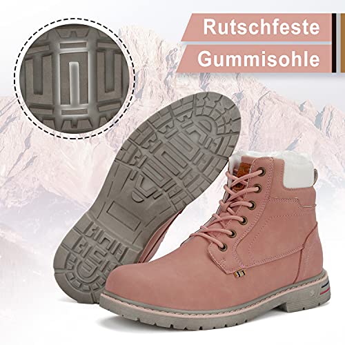 Mishansha Botines Mujer Botas de Nieve Botas Cálido y Forrado Invierno Zapatos Botines Cordones Para Trekking Senderismo Rosa Gr.42