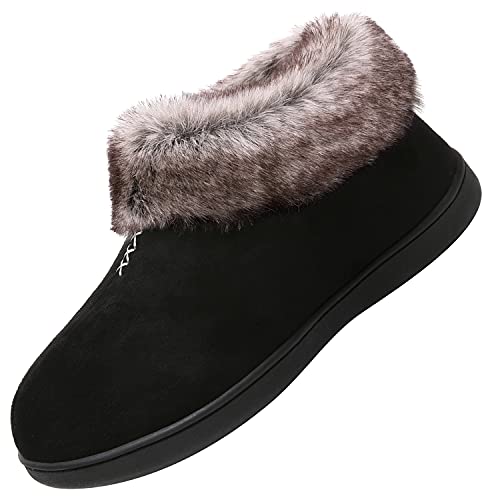 Mishansha Mujer Invierno Zapatillas con Cálido Forrado Hombre Pantuflas de Espuma de Memoria Suela de Goma Antideslizante, Comodos Negro 38