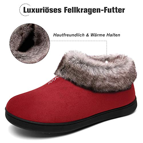 Mishansha Zapatillas de Casa Mujer Antideslizantes Pantuflas Mujer Cálido y Confortable Zapatillas de Espuma Viscoelástica Rojo Oscuro Gr.38