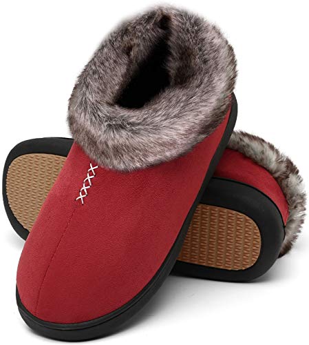 Mishansha Zapatillas de Casa Mujer Antideslizantes Pantuflas Mujer Cálido y Confortable Zapatillas de Espuma Viscoelástica Rojo Oscuro Gr.38