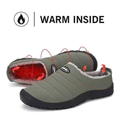 Mishansha Zapatillas de Estar por Casa Mujer Hombre Zapatos de Casa Invierno con Forro de Piel - Cálidas y Cómodas - con Suela Antideslizante para Exterior e Interior, Verde 42