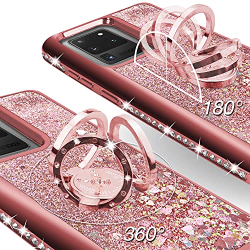 Miss Arts Funda Samsung Galaxy S20 Ultra 5G, [Silverback] Carcasa Brillante Purpurina con Soporte, Transparente Cristal Telefono Fundas Case Cover para Samsung Galaxy S20 Ultra 5G -Rose Oro