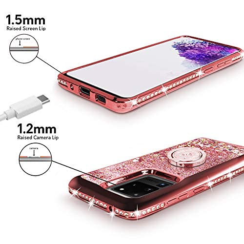 Miss Arts Funda Samsung Galaxy S20 Ultra 5G, [Silverback] Carcasa Brillante Purpurina con Soporte, Transparente Cristal Telefono Fundas Case Cover para Samsung Galaxy S20 Ultra 5G -Rose Oro