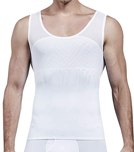 MISS MOLY Faja Reductora Camiseta de Tirantes Compresión para Hombre Chaleco Adelgazante Abdomen Camisa Moldeador Body Shaper Ropa Interior para Ocultar Ginecomastia Moobs (Blanco, S)