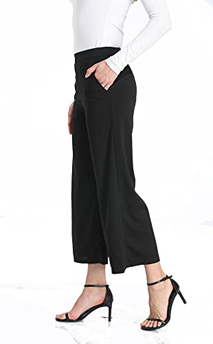 MISS MOLY Pantalones Mujer Pantalones de Palazzo Elegantes Pantalones de Pierna Ancha Casual Pantalón Anchos Pants Negro X-Large