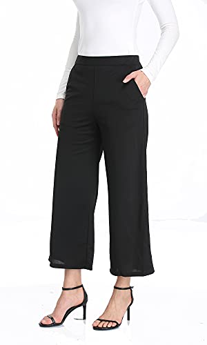 MISS MOLY Pantalones Mujer Pantalones de Palazzo Elegantes Pantalones de Pierna Ancha Casual Pantalón Anchos Pants Negro X-Large