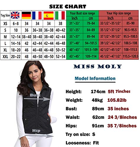 MISS MOLY Ultra-Light Chaleco de Pluma Plegable Chaquetas Mujer Acolchado con Capucha Negro - L