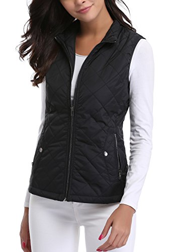 MISS MOLY Ultra-Light Chaleco de Pluma Plegable Chaquetas Mujer Acolchado con Capucha Negro - L