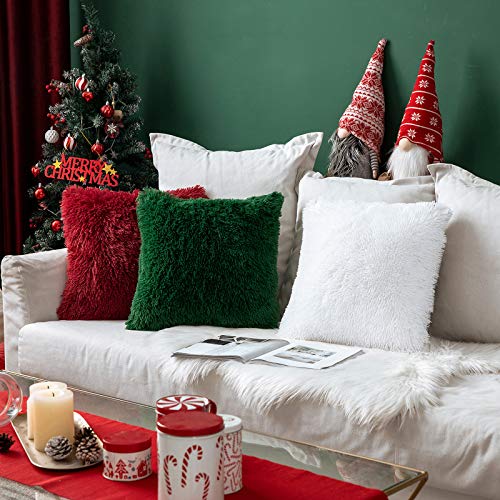 MIULEE Juego de 2 Cojines Protectores Faux Fur Navidad Throw Funda de cojín Deluxe Home Decorativo Cuadrados y Suaves Cojines PeloPara la Hogar Sofá Cama del20 x20 Inch 50x50cm Blanco