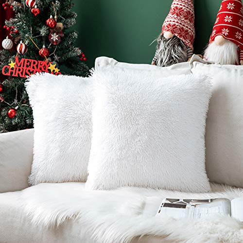 MIULEE Juego de 2 Cojines Protectores Faux Fur Navidad Throw Funda de cojín Deluxe Home Decorativo Cuadrados y Suaves Cojines PeloPara la Hogar Sofá Cama del20 x20 Inch 50x50cm Blanco