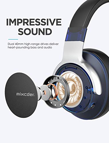 Mixcder E7 Auriculares con cancelación de ruido activa, Bluetooth 5.0, inalámbricos, con graves profundos Hi-Fi, 30 horas de reproducción, carga rápida, micrófono CVC8.0 para