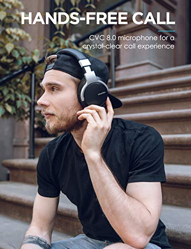 Mixcder E7 Auriculares con cancelación de ruido activa, Bluetooth 5.0, inalámbricos, con graves profundos Hi-Fi, 30 horas de reproducción, carga rápida, micrófono CVC8.0 para