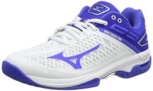 Mizuno Wave Exceed Tour4 AC, Zapatillas de Tenis Mujer, Blanco (Wht/Dazzling Blue/Silver 25), 36.5 EU