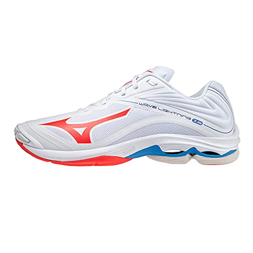 Mizuno Wave Lightning Z6, Zapatillas Deportivas Unisex Adulto, White/IgnitionRed/FBlue, 44.5 EU