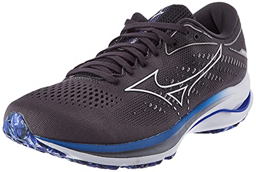 Mizuno Wave Rider 25, Zapatillas de Running Hombre, Obsidian / 10077C / Violet Blue, 45 EU