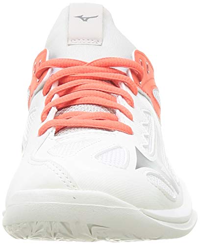 Mizuno Wave Stealth V, Handball Shoe Mujer, Swhite/Qshade/Hot Coral, 38.5 EU