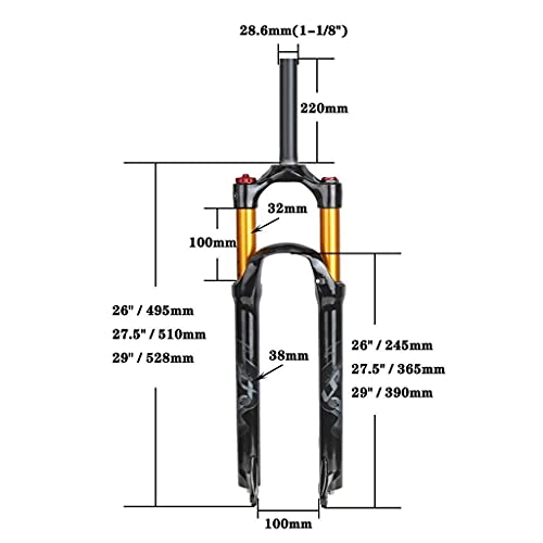 MJCDNB 26 27,5 Horquilla de suspensión para Bicicleta de montaña de 29 Pulgadas, aleación MTB Horquillas neumáticas Amortiguador 1-1/8"Bloqueo Manual Recorrido: 100 mm