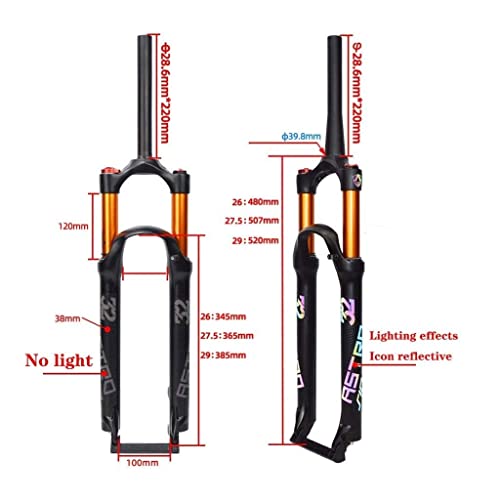 MJCDNB 26"27.5" 29"Horquilla de Bicicleta MTB Bicicleta con suspensión neumática Horquilla Delantera, aleación de magnesio 120 mm de Recorrido - Negro