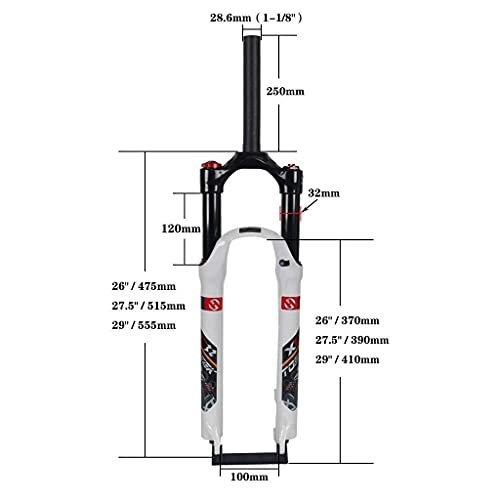 MJCDNB 26"27,5" 29"Horquilla de suspensión para Bicicleta de montaña Aleación de Aluminio Bloqueo Manual para Ciclismo MTB 1-1/8" Recorrido: 120 mm