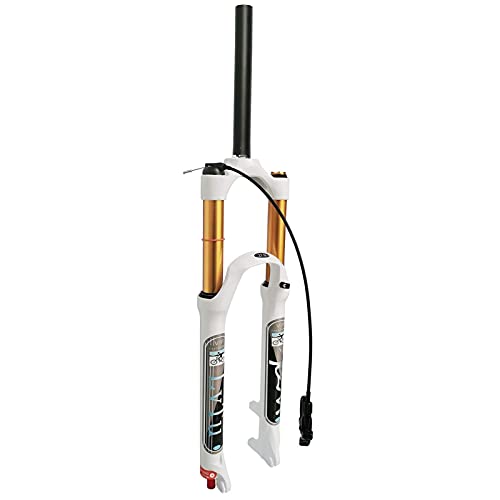 MJCDNB Horquilla de Aire para Bicicleta MTB 26/27.5/29 Pulgadas Blanco, 140 mm de Recorrido, 1-1/8", 9 mm QR, Horquillas de suspensión de aleación Ligera para Bicicleta de montaña (Color: Bloque