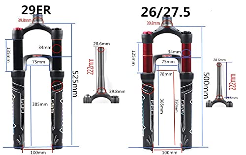 MJCDNB Horquilla de Bicicleta MTB 26/27,5/29 Pulgadas Horquilla neumática Horquillas de suspensión de Bicicleta de montaña 34 Horquillas Delanteras de Freno de Disco 110 mm Recorrido 1-1/2"HL /