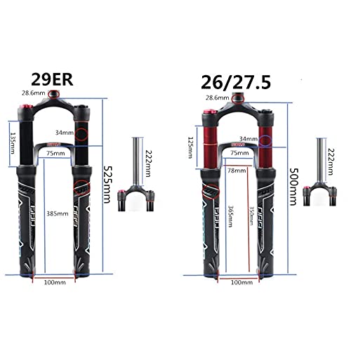 MJCDNB Horquilla de suspensión de Bicicleta 26/27,5/29 Pulgadas MTB Horquilla de Aire Horquillas Delanteras de Bicicleta de montaña 34 Freno de Disco 110 mm Recorrido 1-1/8"HL/RL
