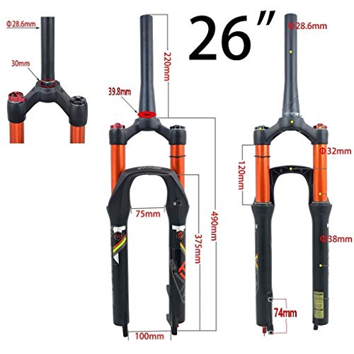 MJCDNB Horquilla de suspensión de Bicicleta MTB 26/27,5/29 Pulgadas Freno de Disco con Resorte neumático Tubo Recto 1-1/8"Viaje 120mm Eje de Bloqueo ABS Bicicleta 9mmQR