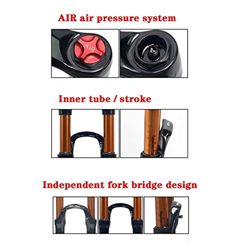 MJCDNB Horquilla de suspensión MTB, cónica 1-1/8"Horquillas neumáticas de aleación Ligera 26/27.5/29 Pulgadas Control de Hombro/Bloqueo Remoto