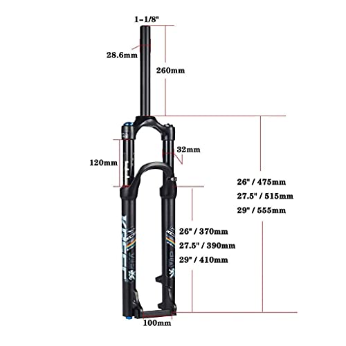 MJCDNB Horquilla de suspensión para Bicicleta 26 Pulgadas 27.5"29er 1-1/8" Aleación MTB Air Horquillas Recorrido: 120 mm