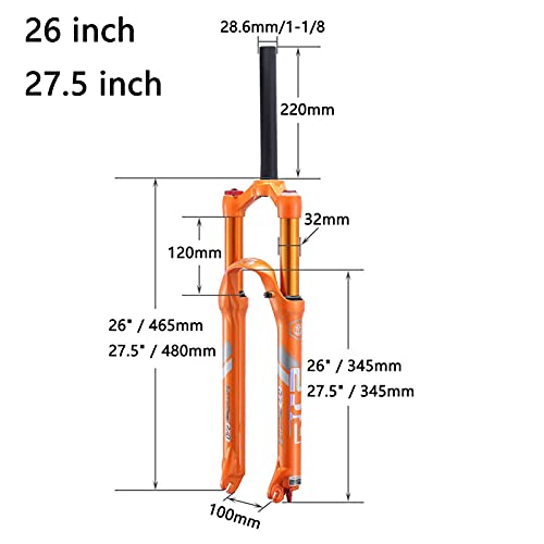 MJCDNB Horquilla de suspensión para Bicicleta de 26/27,5 Pulgadas, Horquilla Delantera de Descenso MTB de Doble Aire, con Amortiguador de Ajuste de amortiguación