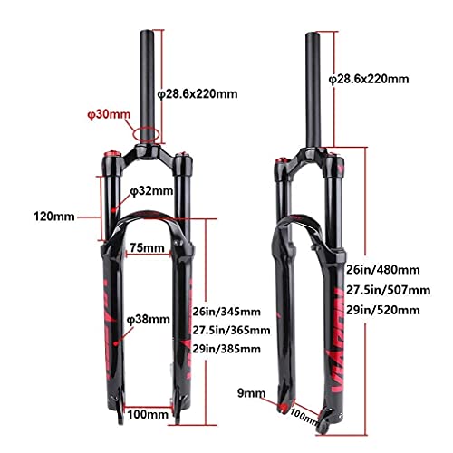 MJCDNB Horquilla Delantera de Aire para Ciclismo MTB 26"27,5" 29"Aleación 120 mm Recorrido 1-1/8" Horquillas de suspensión Ligeras para Bicicleta de montaña