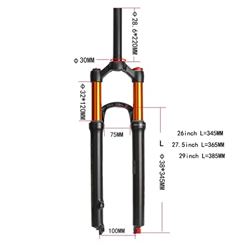 MJCDNB Horquilla Delantera de Bicicleta MTB con suspensión neumática 26"27,5" 29"Horquilla de Bicicleta de montaña 1-1/8 '' Accesorios de aleación de magnesio Viajes 100mm