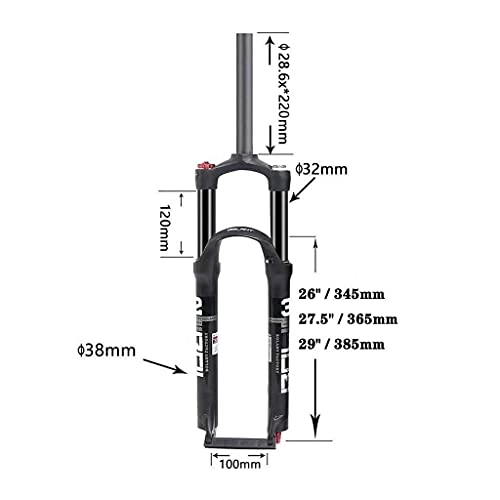 MJCDNB Horquilla Delantera MTB 26"27,5 Pulgadas 29er Horquilla de suspensión de Bicicleta, Amortiguador de aleación de Doble cámara de Aire para Disco de 160-180 mm