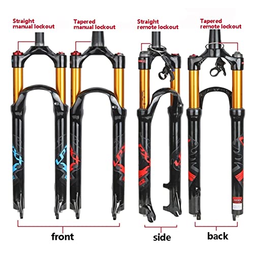 MJCDNB Horquilla neumática de suspensión de Bicicleta para MTB 26"/ 27.5" / 29"120 mm de Carrera Tubo Recto Aleación de Aluminio Amortiguador de Bicicleta Bloqueo Manual/Remoto Tubo Dorado + Símbol