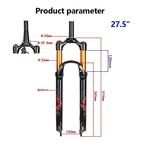 MJCDNB Horquilla neumática de suspensión de Bicicleta para MTB 26"/ 27.5" / 29"120 mm de Carrera Tubo Recto Aleación de Aluminio Amortiguador de Bicicleta Bloqueo Manual/Remoto Tubo Dorado + Símbol