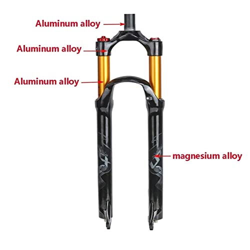 MJCDNB Horquilla neumática de suspensión de Bicicleta para MTB 26"/ 27.5" / 29"120 mm de Carrera Tubo Recto Aleación de Aluminio Amortiguador de Bicicleta Bloqueo Manual/Remoto Tubo Dorado + Símbol